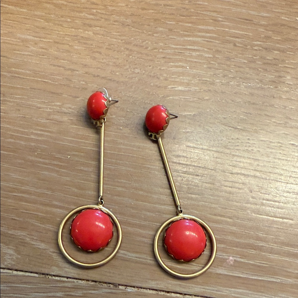 Tory Burch Red and Gold Dangle Earrings
